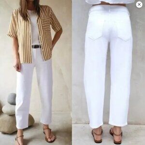 AYR The Beat Barel Leg Jean Crisp White High Waist Ankle Length 32